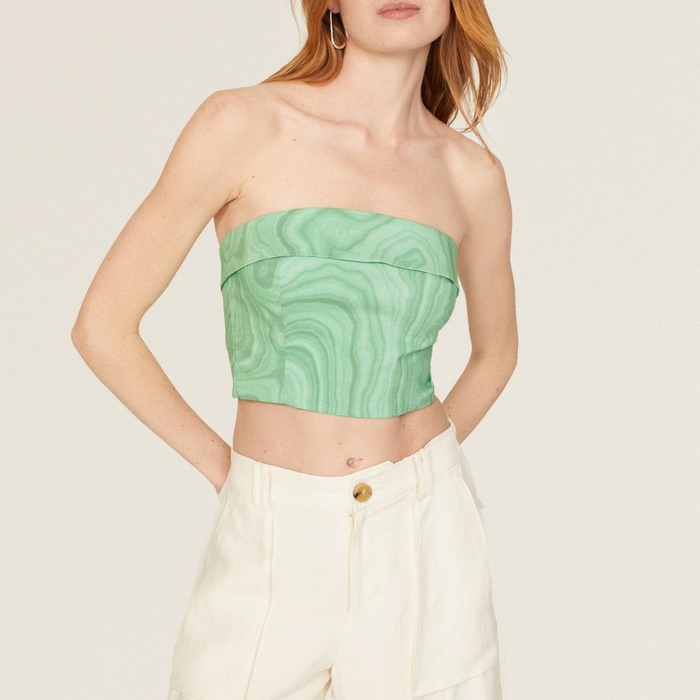 Like New Holzweiler Nina Corset Green Watercolor Strapless Crop Top Size XS